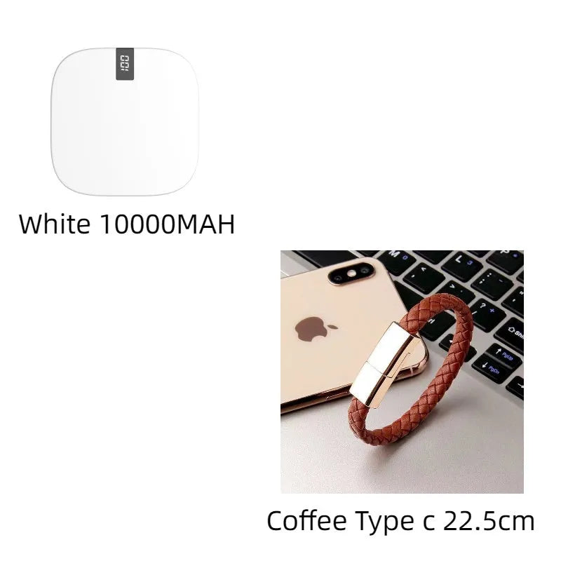 10000 mAh mini power bank with digital display in black, compact portable charger with two USB ports