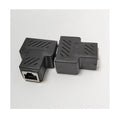 RJ45 network cable splitter adapter in five colour options showing tee configuration
