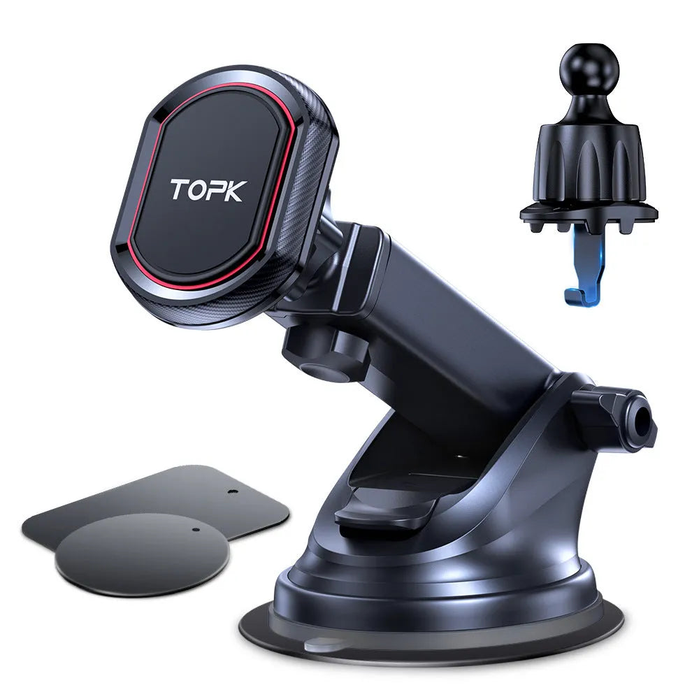Magnetic car phone holder with suction cup and hook bracket, universal mobile phone mount, D37 style options