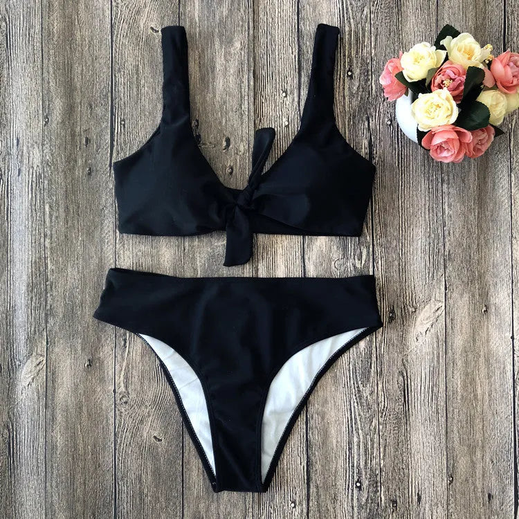 Solid colour polyester bikini set in European American style