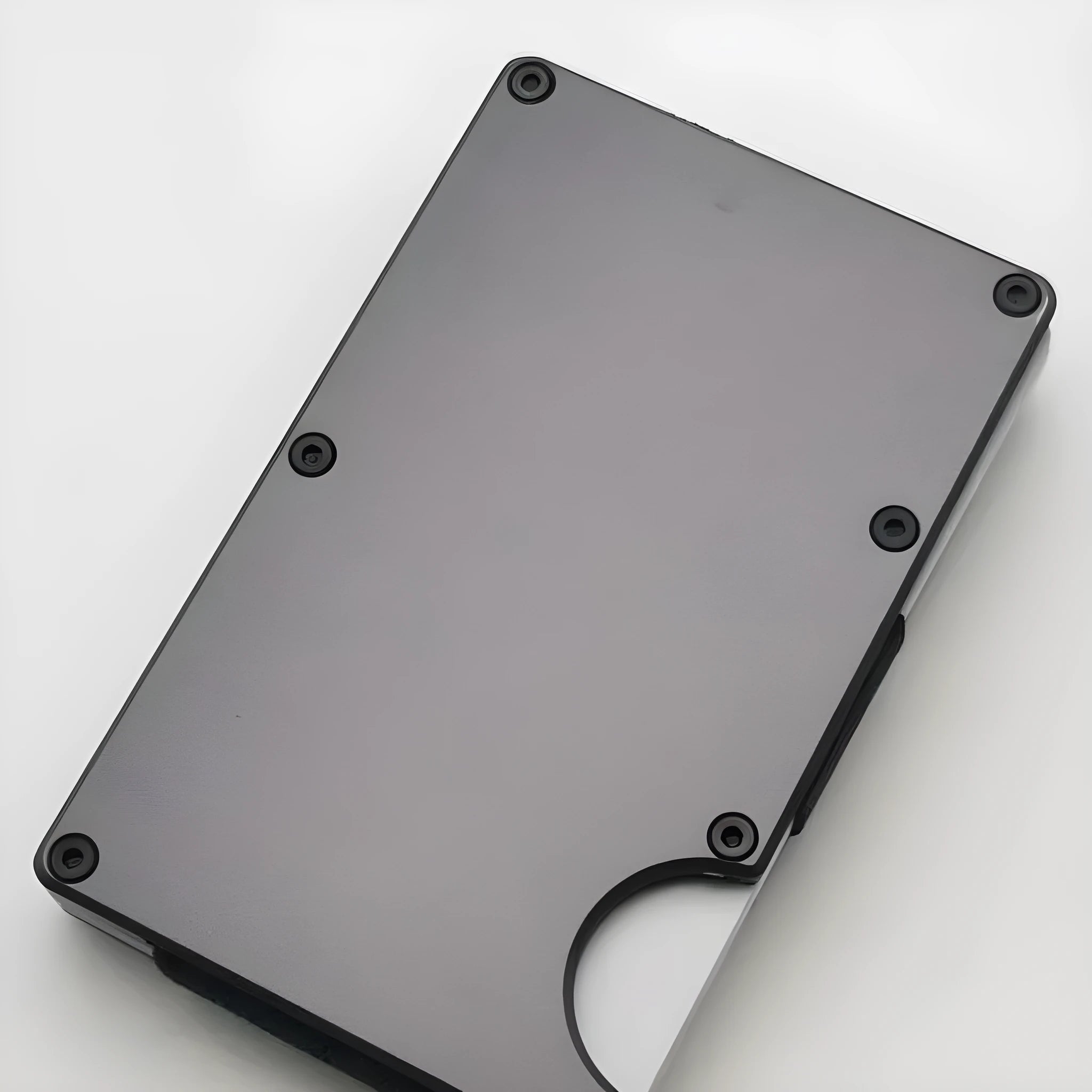 Aluminium alloy grey carbon fibre RFID blocking wallet with stowable anti-theft brush.