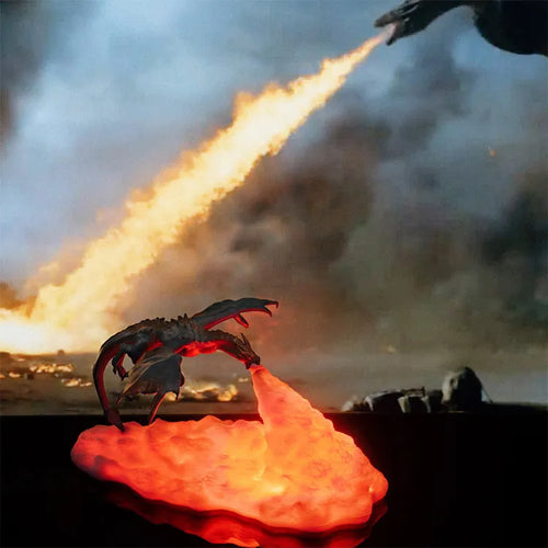 3D printed dragon lamp night light with fire or ice dragon design and USB charging cable