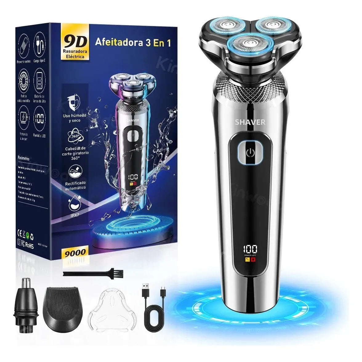 Digital USB rechargeable beard scraper with washable body and five-in-one base bracket