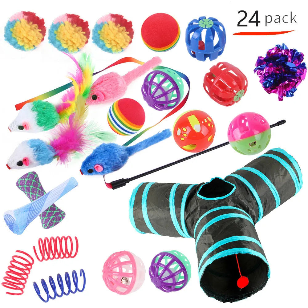 Plastic cat channel toy set with single and double layer options and random colour accessories for indoor cats