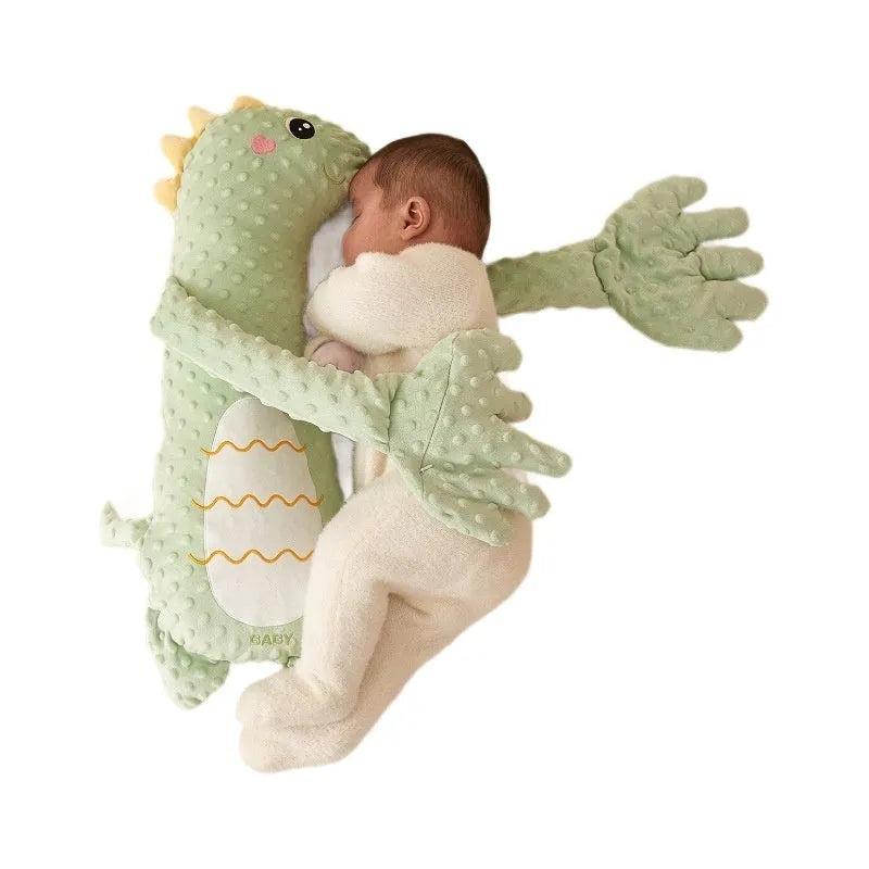 Soothing baby sleeping pillow animal doll in plush fabric, available in dinosaur, rabbit, geese, or deer design for infants 0-3 years