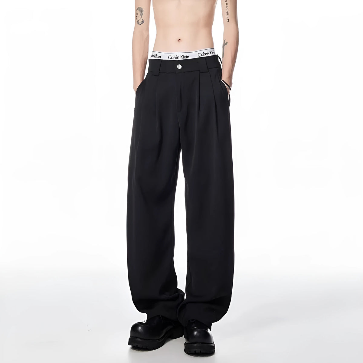 Men's drape leggings in black or white polyester with micro elasticity, sizes M to XXXL