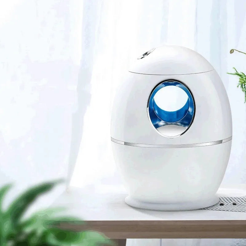 White columnar household air disinfection humidifier with USB cable on a table.