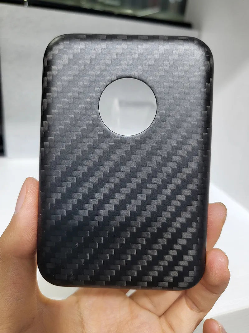 Black Kevlar MagSafe power bank case, hard shell cover for Apple MagSafe in forged and round hole finishes