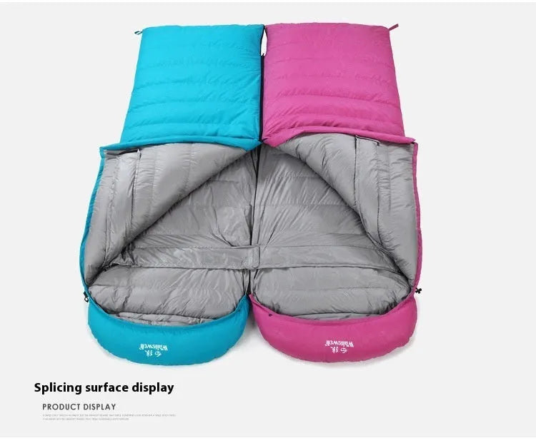 Black outdoor sleeping bag with envelope design for adult camping.