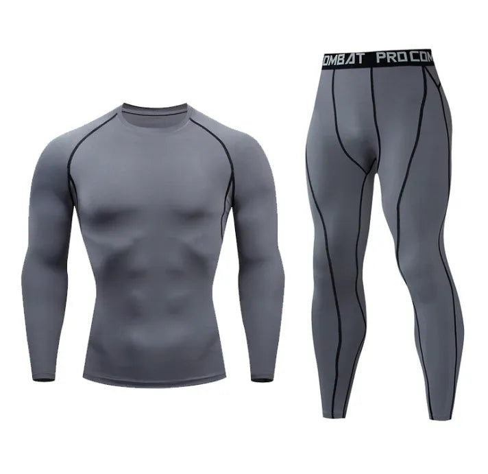 Men's fitness suit with long-sleeved top and trousers in tight-fitting design, milk silk spandex fabric