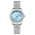 Women's silver calendar watch with quartz movement and 32mm alloy case