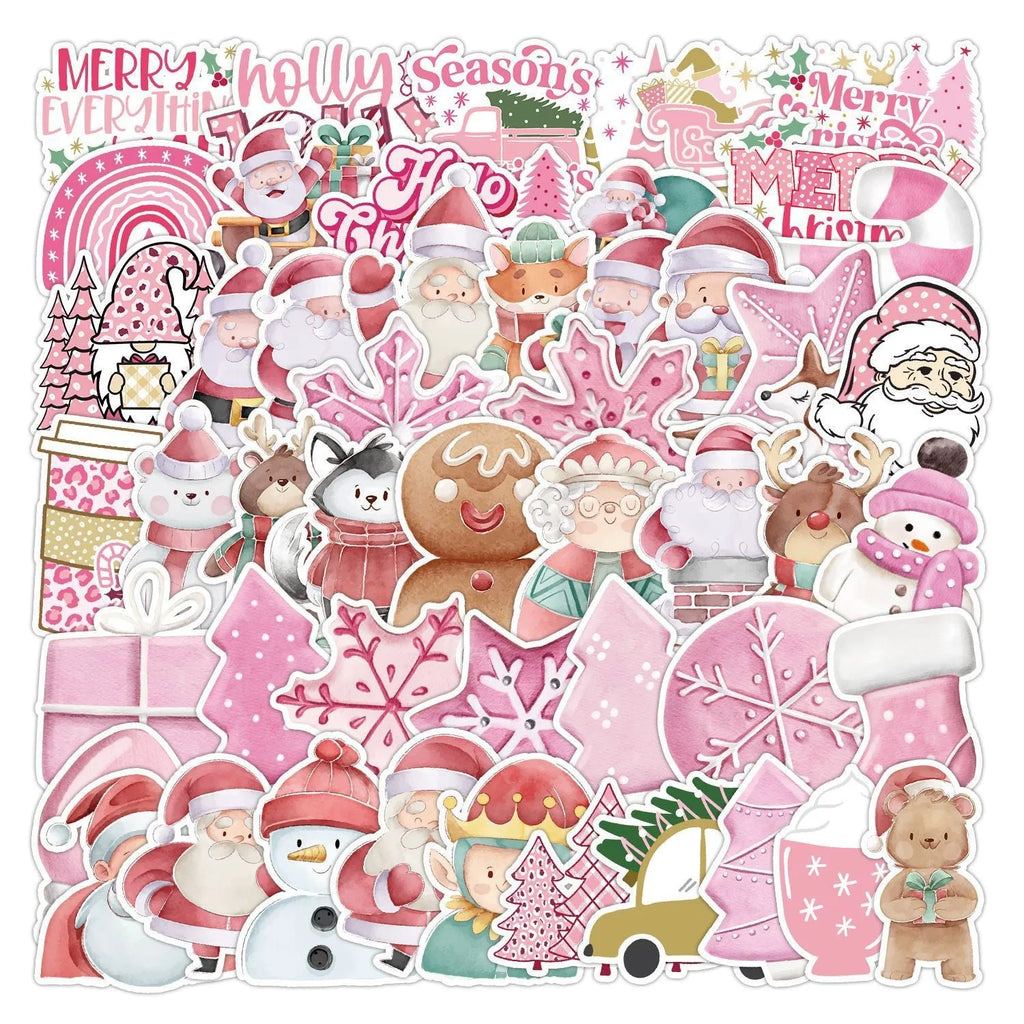 50 waterproof Christmas stickers with cute designs ranging 4-8cm for car phone decoration