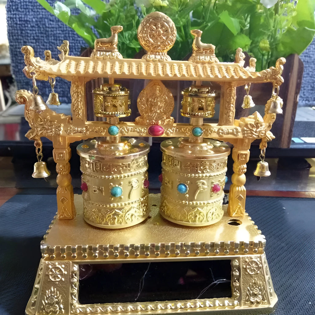 Alloy electric prayer wheel car decoration with Chinese tradition styling and licence plate design