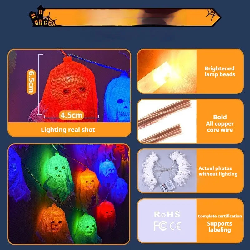Halloween coloured lights strand for indoor wall decoration with battery box power supply