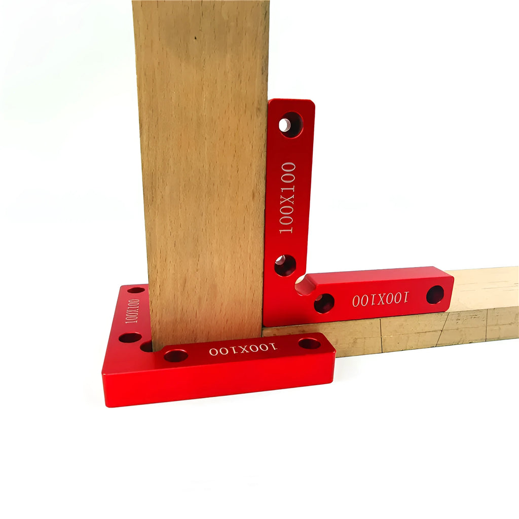 Aluminium right angle woodworking positioning block with measuring scale for jigsaw clamping