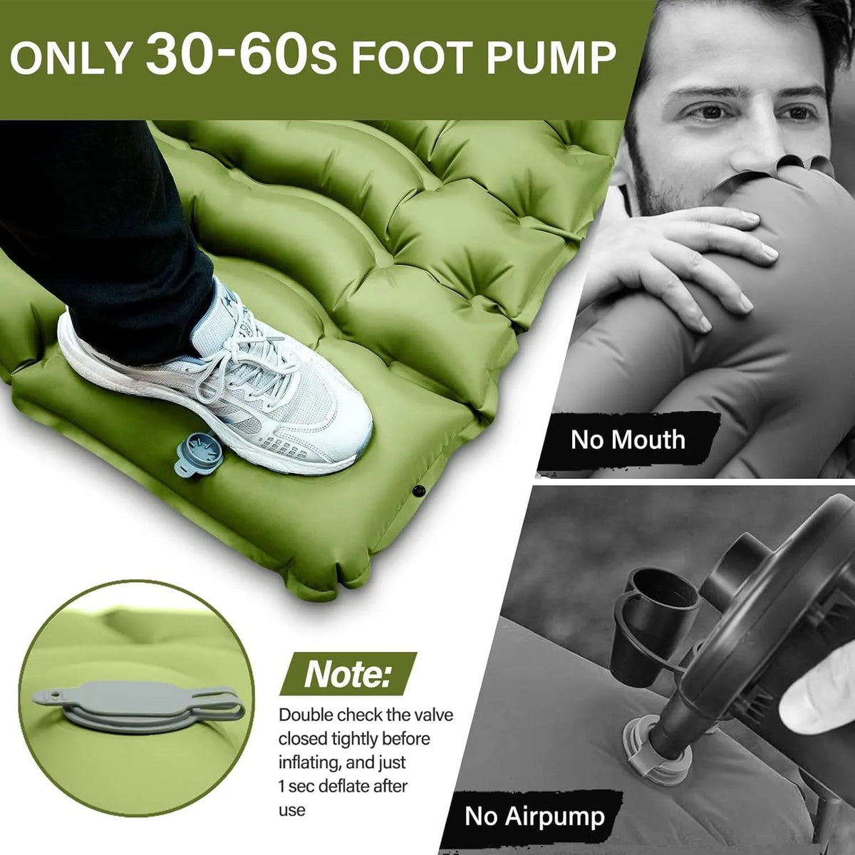 Ultra-light inflatable camping mattress 190x68x10cm in green or grey Chunya spinning composite TPU