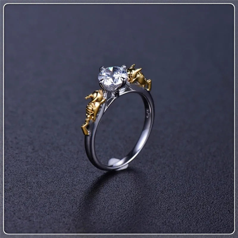 Black gold crystal crown ring on copper base with multiple size options for cosplay