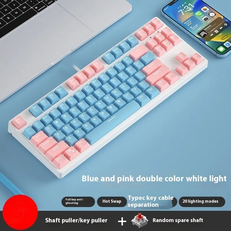 87-key wired mechanical keyboard with hot-swappable switches showing multiple colour combination options
