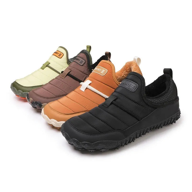 Snow Boots for Outdoor Couple Leisure with Non-slip Rubber Sole, Anti-velvet Warm Cotton Lining, Round Toe, Umbrella Cloth Synthetic Leather Upper for Men and Women, Sizes 36-46 in Black, Brown, Camel, Fruit Green