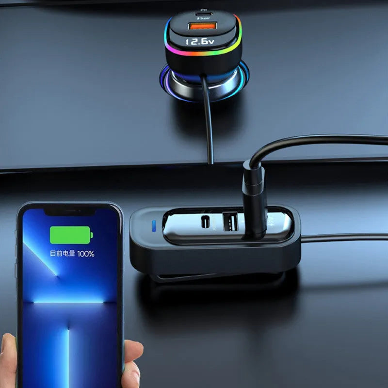 Black multi-function vehicle-mounted car charger with direct plug power supply, model YQ5, 10 x 4.5 x 13.7 cm packing size
