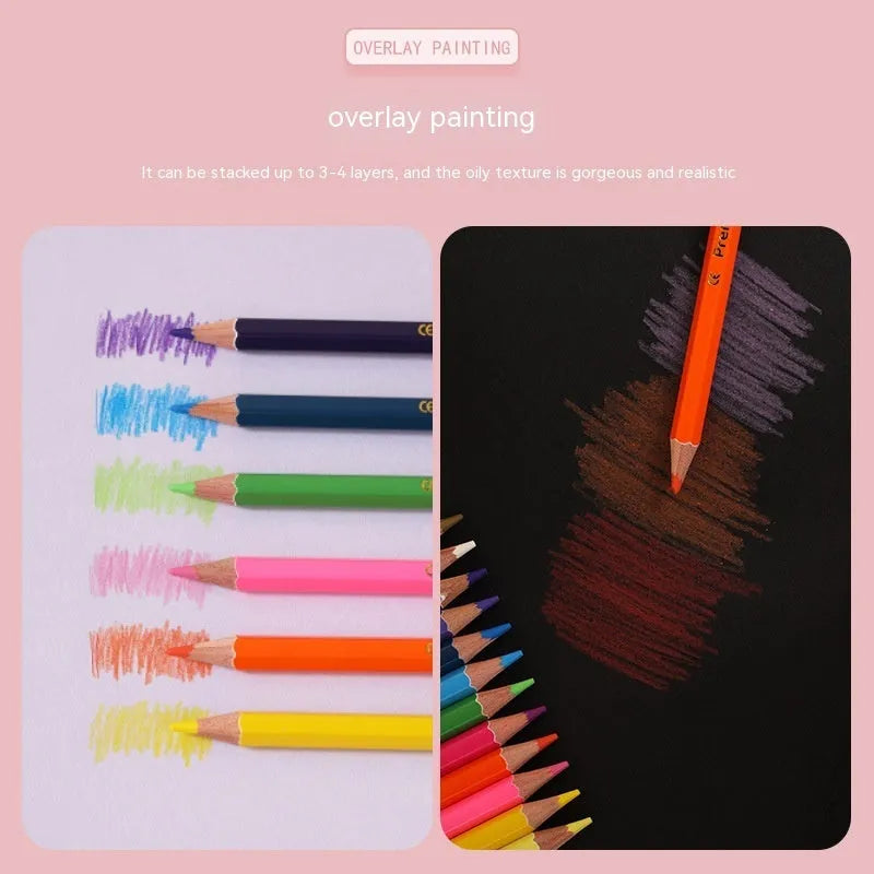 Set of wooden double-tipped colouring pencils in a case, showing the two colour leads on each pencil.