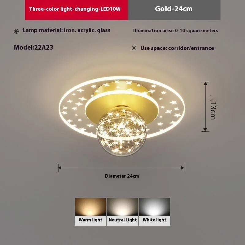 Modern simplicity style ceiling lamp for corridors in gold, black, or white finish with selectable LED colours.