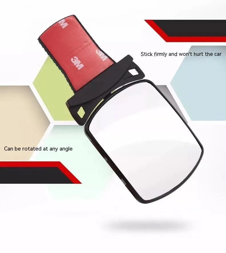 Wide angle car rearview mirror, glass, 8 x 6cm, adhesive backing, single unit.