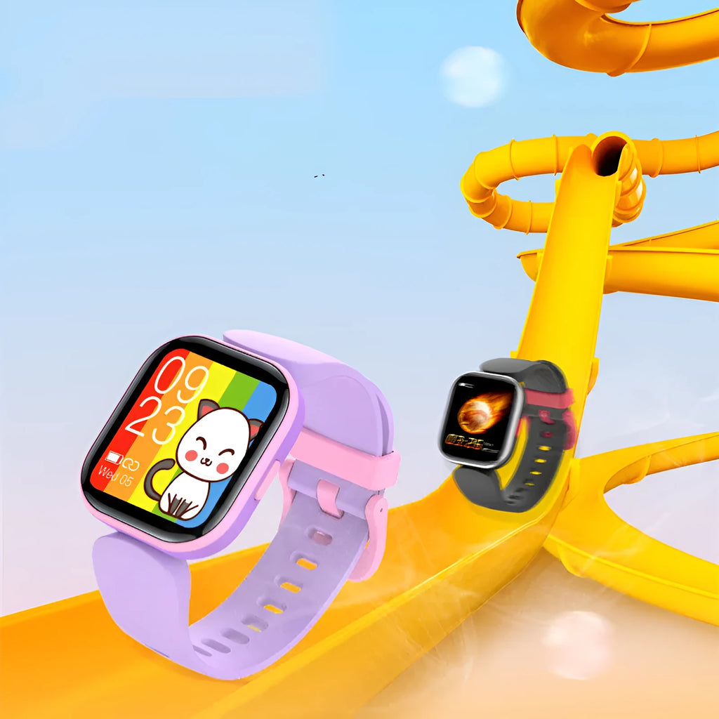 H39T smart children's watch with blue TPU strap and 1.4-inch screen showing health monitoring display