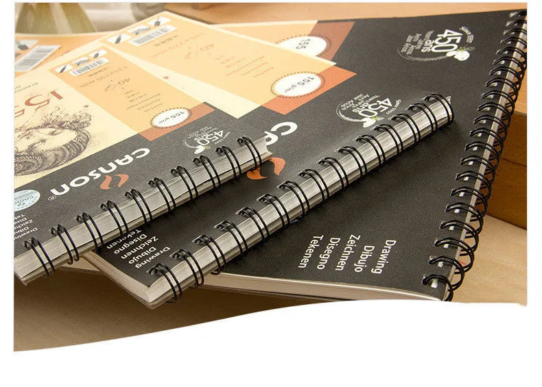 Wood pulp sketchbook for pigment and ink, shown in 155G or 180G paper with 8 open, 16 open or 32 open size options