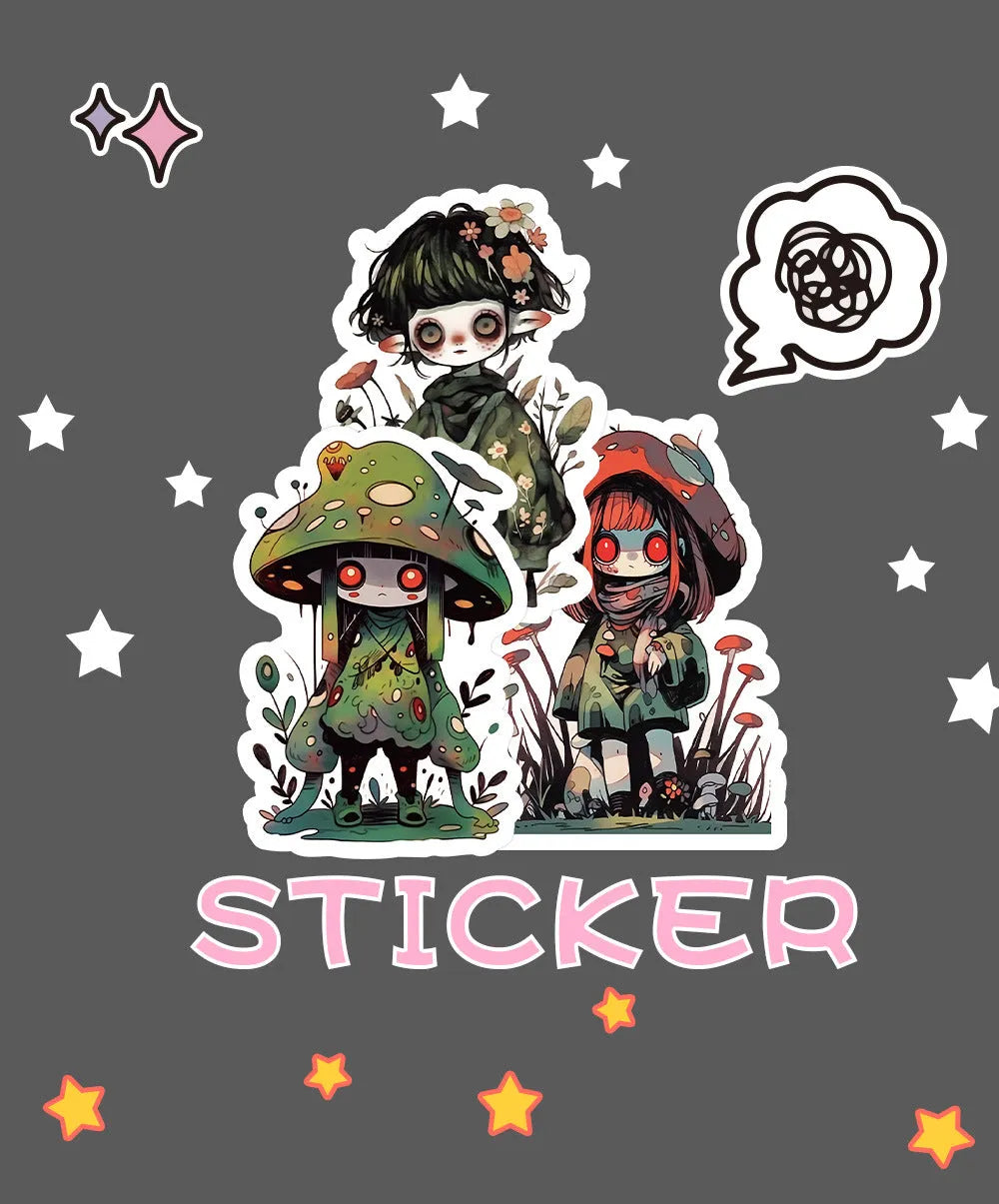 Little zombie stickers horror scarecrow waterproof decals 60 sheets 3-8 cm zombie fungus invasion