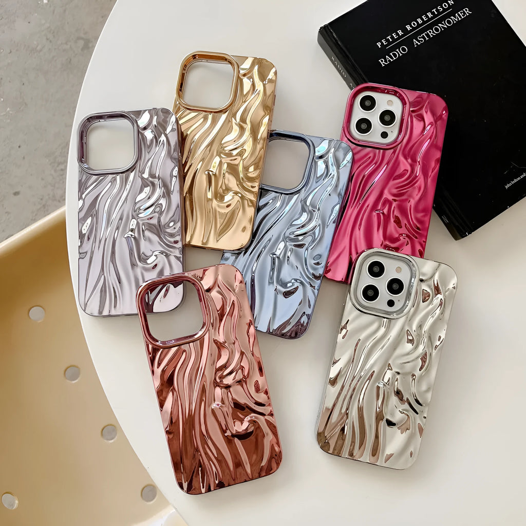 Three-dimensional pleated electroplated TPU phone case for Apple iPhone in pink with fall protection