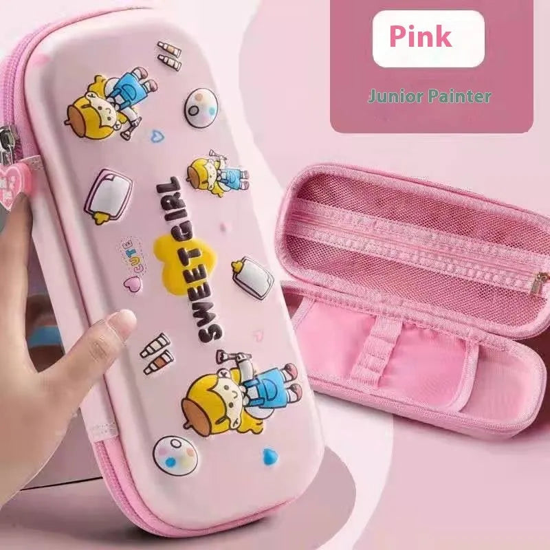 3D leather pencil case showing multiple design options including space, fantasy and animal themes