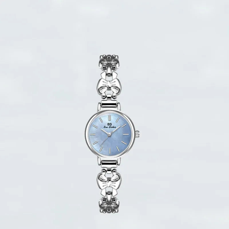 Women's French retro style watch with 7mm thin alloy case, shown in golden white, silver white, vintage gold and baby blue