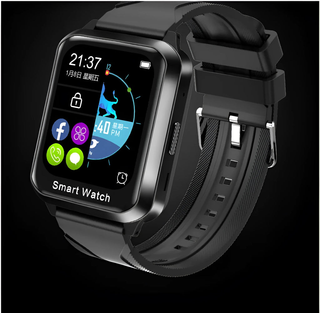 Smart bracelet with split screen display showing Bluetooth calling interface and password lock screen on black silicone wristband