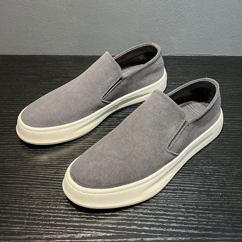 Men's grey casual shoes with round toe and rubber sole