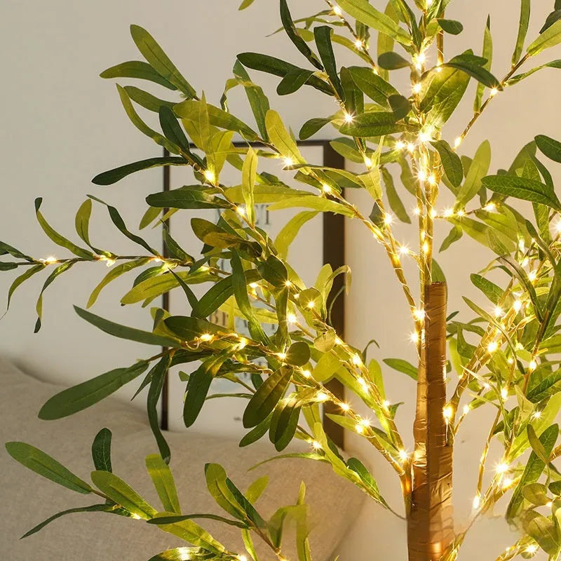 1.8 metre USB-powered olive leaf tree lamp with warm lights for courtyard decoration