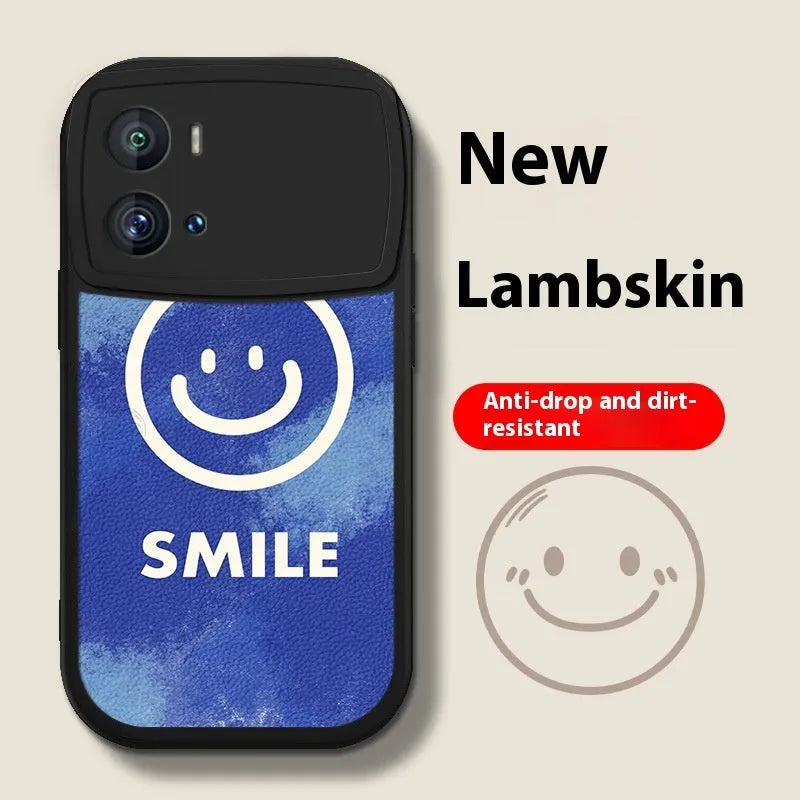 Silicone phone case for Vivo iQOO Neo6 in white or black with painted animal and smiling face design