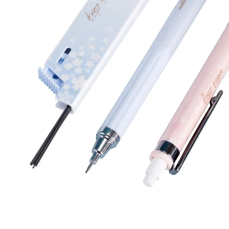 Three cartoon design 0.5mm automatic pencils with HB lead refills in mixed colours