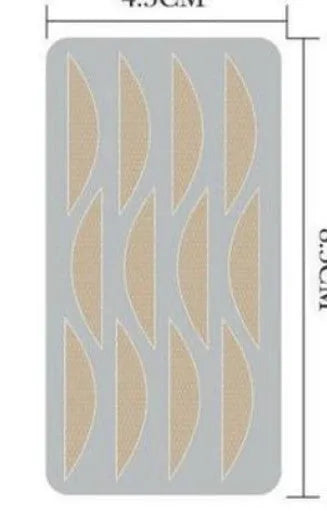 Box of no-glue eyelid stickers in non-woven fabric, showing L, M, and S size options.