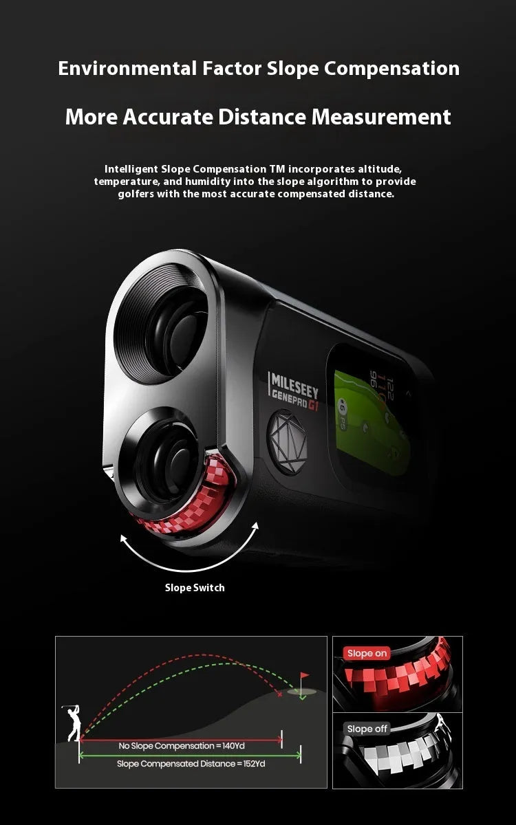 Black GenePro G1 GPS golf rangefinder with optical lens and AMOLED touchscreen display