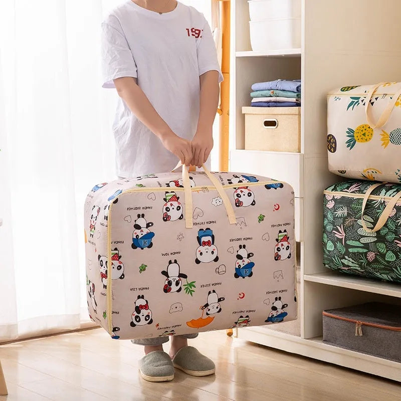 Large capacity Oxford cloth storage bag in navy blue balloon, cube style, for quilts, clothing and moving