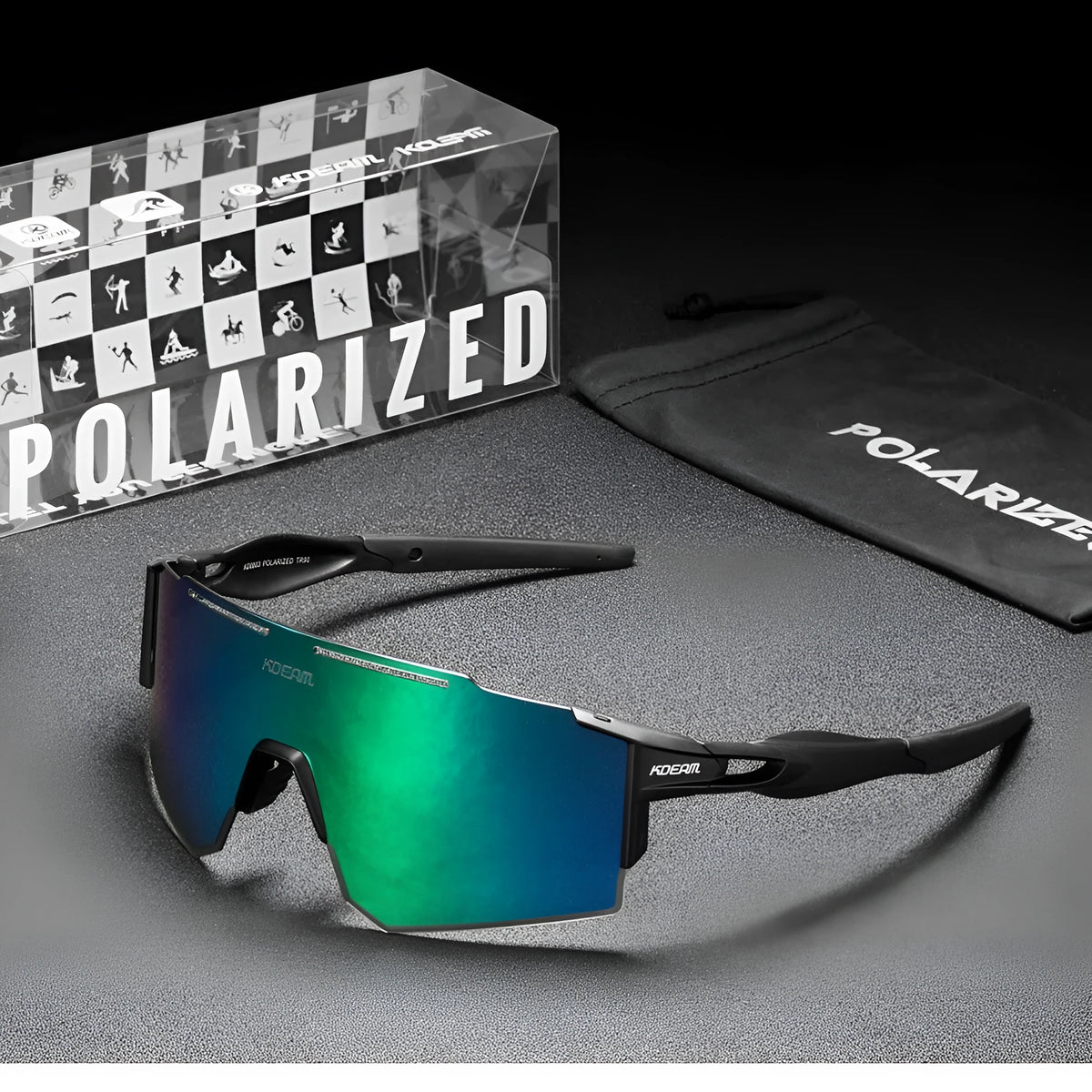 Polarized sports sunglasses with frameless TR90 ultralight frame in a selection of colours.