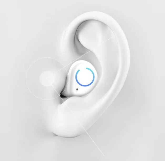 M18 true wireless in-ear headset in black or white colour with compact charging case.