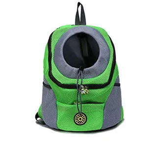 Pet backpack dog carrier for small dogs, available in black, blue, green, orange, and rose red, sizes S L XL.