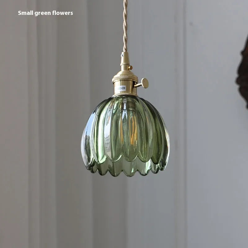 Vintage glass flower chandelier with Nordic design for bedside ceiling lighting