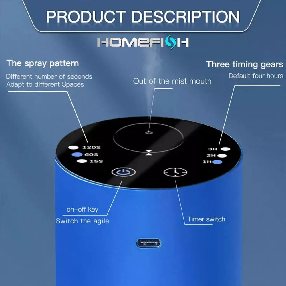 Silver wireless car aroma diffuser with 20ml empty essential oil bottle, aluminium alloy body, D98 x H168mm