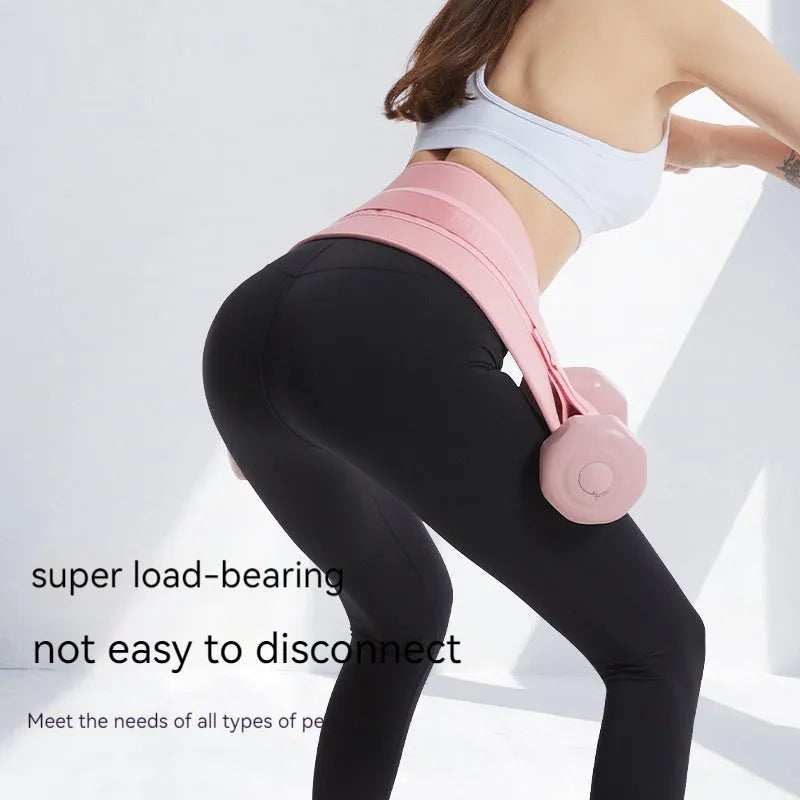 Black and pink weight-bearing hip bridge auxiliary strap for dumbbell and barbell training