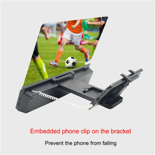 12-inch foldable mobile phone screen amplifier with adjustable gooseneck stand on a table