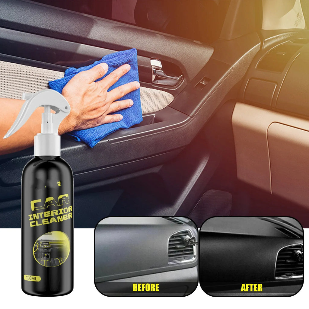 120ml bottle of car interior cleaner for leather and plastic dashboard maintenance