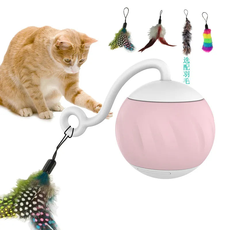 Electric cat toy ball with LED light in watermelon design showing automatic movement pattern